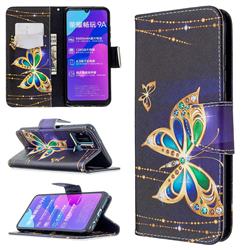 Golden Shining Butterfly Leather Wallet Case for Huawei Honor 9A