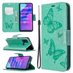Embossing Double Butterfly Leather Wallet Case for Huawei Honor 9A - Green