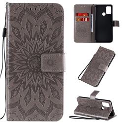 Embossing Sunflower Leather Wallet Case for Huawei Honor 9A - Gray