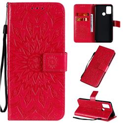 Embossing Sunflower Leather Wallet Case for Huawei Honor 9A - Red
