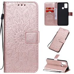 Embossing Sunflower Leather Wallet Case for Huawei Honor 9A - Rose Gold