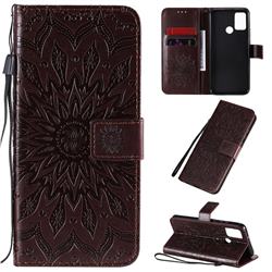Embossing Sunflower Leather Wallet Case for Huawei Honor 9A - Brown