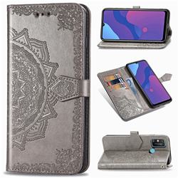 Embossing Imprint Mandala Flower Leather Wallet Case for Huawei Honor 9A - Gray