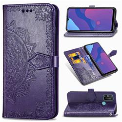 Embossing Imprint Mandala Flower Leather Wallet Case for Huawei Honor 9A - Purple