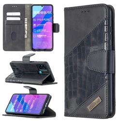 BinfenColor BF04 Color Block Stitching Crocodile Leather Case Cover for Huawei Honor 9A - Black