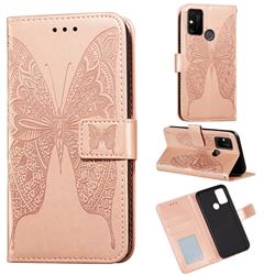 Intricate Embossing Vivid Butterfly Leather Wallet Case for Huawei Honor 9A - Rose Gold