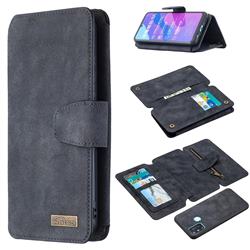 Binfen Color BF07 Frosted Zipper Bag Multifunction Leather Phone Wallet for Huawei Honor 9A - Black