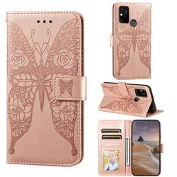 Intricate Embossing Rose Flower Butterfly Leather Wallet Case for Huawei Honor 9A - Rose Gold