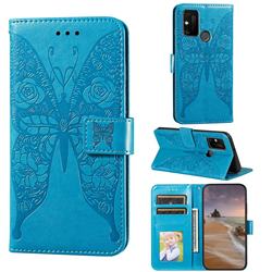 Intricate Embossing Rose Flower Butterfly Leather Wallet Case for Huawei Honor 9A - Blue