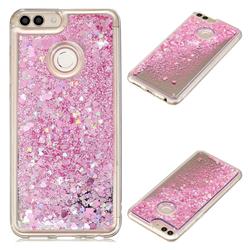 Glitter Sand Mirror Quicksand Dynamic Liquid Star TPU Case for Huawei Honor 9 Lite - Cherry Pink