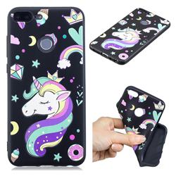Candy Unicorn 3D Embossed Relief Black TPU Cell Phone Back Cover for Huawei Honor 9 Lite