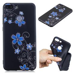 Little Blue Flowers 3D Embossed Relief Black TPU Cell Phone Back Cover for Huawei Honor 9 Lite
