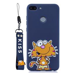 Blue Cute Cat Soft Kiss Candy Hand Strap Silicone Case for Huawei Honor 9 Lite