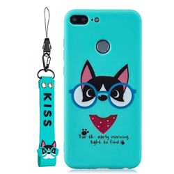 Green Glasses Dog Soft Kiss Candy Hand Strap Silicone Case for Huawei Honor 9 Lite