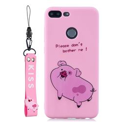 Pink Cute Pig Soft Kiss Candy Hand Strap Silicone Case for Huawei Honor 9 Lite