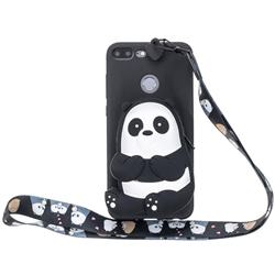 Cute Panda Neck Lanyard Zipper Wallet Silicone Case for Huawei Honor 9 Lite