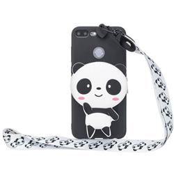 White Panda Neck Lanyard Zipper Wallet Silicone Case for Huawei Honor 9 Lite