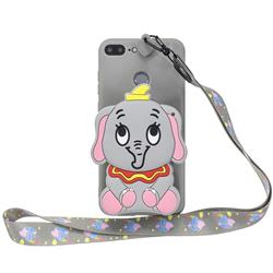 Gray Elephant Neck Lanyard Zipper Wallet Silicone Case for Huawei Honor 9 Lite