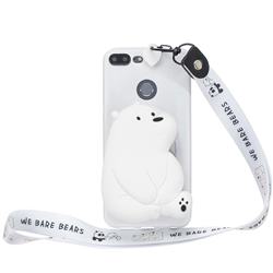 White Polar Bear Neck Lanyard Zipper Wallet Silicone Case for Huawei Honor 9 Lite