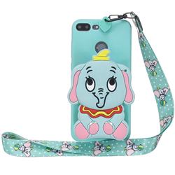 Blue Elephant Neck Lanyard Zipper Wallet Silicone Case for Huawei Honor 9 Lite