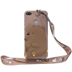 Brown Bear Neck Lanyard Zipper Wallet Silicone Case for Huawei Honor 9 Lite