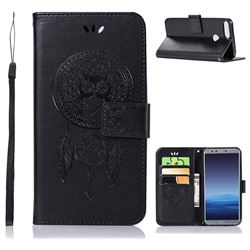 Intricate Embossing Owl Campanula Leather Wallet Case for Huawei Honor 9 Lite - Black
