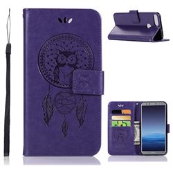 Intricate Embossing Owl Campanula Leather Wallet Case for Huawei Honor 9 Lite - Purple