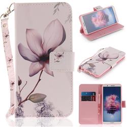 Magnolia Flower Hand Strap Leather Wallet Case for Huawei Honor 9 Lite
