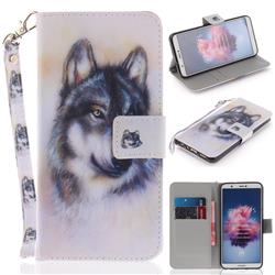 Snow Wolf Hand Strap Leather Wallet Case for Huawei Honor 9 Lite