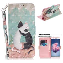 Black and White Cat 3D Painted Leather Wallet Phone Case for Huawei Honor 9 Lite