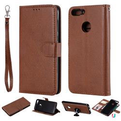 Retro Greek Detachable Magnetic PU Leather Wallet Phone Case for Huawei Honor 9 Lite - Brown