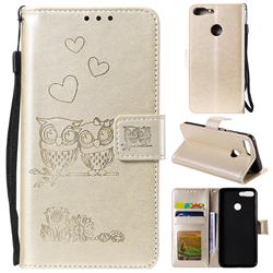 Embossing Owl Couple Flower Leather Wallet Case for Huawei Honor 9 Lite - Golden