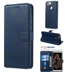 Retro Calf Matte Leather Wallet Phone Case for Huawei Honor 9 Lite - Blue