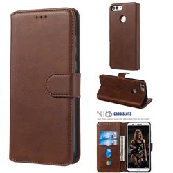 Retro Calf Matte Leather Wallet Phone Case for Huawei Honor 9 Lite - Brown