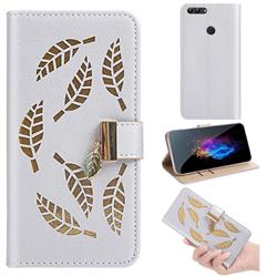 Hollow Leaves Phone Wallet Case for Huawei Honor 9 Lite - Silver