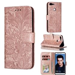 Intricate Embossing Lace Jasmine Flower Leather Wallet Case for Huawei Honor 9 Lite - Rose Gold