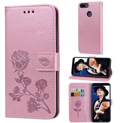 Embossing Rose Flower Leather Wallet Case for Huawei Honor 9 Lite - Rose Gold