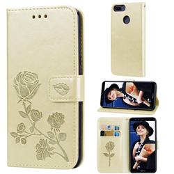 Embossing Rose Flower Leather Wallet Case for Huawei Honor 9 Lite - Golden