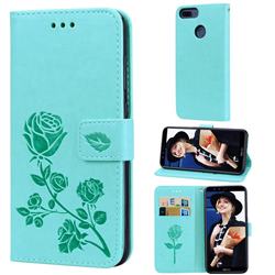 Embossing Rose Flower Leather Wallet Case for Huawei Honor 9 Lite - Green