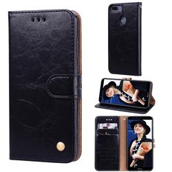 Luxury Retro Oil Wax PU Leather Wallet Phone Case for Huawei Honor 9 Lite - Deep Black