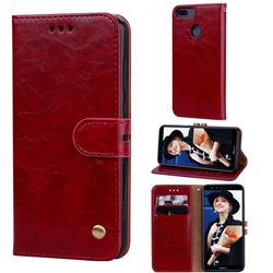 Luxury Retro Oil Wax PU Leather Wallet Phone Case for Huawei Honor 9 Lite - Brown Red