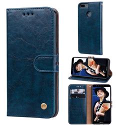 Luxury Retro Oil Wax PU Leather Wallet Phone Case for Huawei Honor 9 Lite - Sapphire