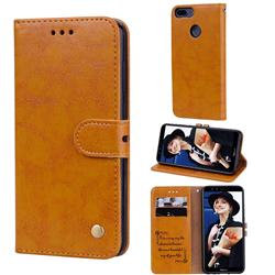 Luxury Retro Oil Wax PU Leather Wallet Phone Case for Huawei Honor 9 Lite - Orange Yellow