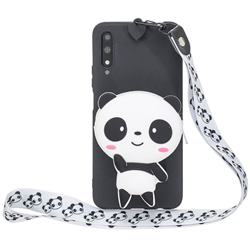 White Panda Neck Lanyard Zipper Wallet Silicone Case for Huawei Honor 9X