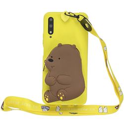 Yellow Bear Neck Lanyard Zipper Wallet Silicone Case for Huawei Honor 9X