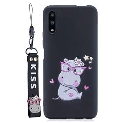 Black Flower Hippo Soft Kiss Candy Hand Strap Silicone Case for Huawei Honor 9X