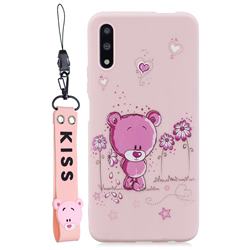 Pink Flower Bear Soft Kiss Candy Hand Strap Silicone Case for Huawei Honor 9X