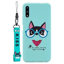 Green Glasses Dog Soft Kiss Candy Hand Strap Silicone Case for Huawei Honor 9X