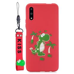 Red Dinosaur Soft Kiss Candy Hand Strap Silicone Case for Huawei Honor 9X