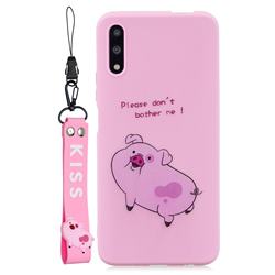 Pink Cute Pig Soft Kiss Candy Hand Strap Silicone Case for Huawei Honor 9X